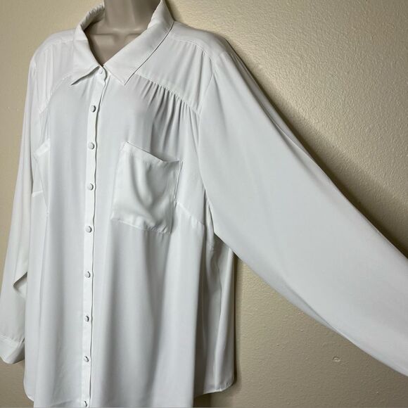 Torrid Madison Georgette Button Up Long Sleeve White Sheer Shirt Women Size 4X - Picture 5 of 16